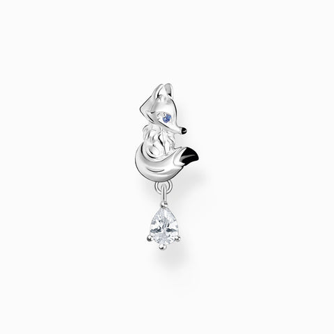 Single Ear Stud Fox With White Stone Silver - Tricia's Gems