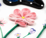 Blue butterfly birthday paper quilling greeting card with floral branch design