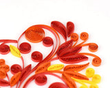 Heart paper quilling greeting card with red and pink swirls, hearts, and flower petals