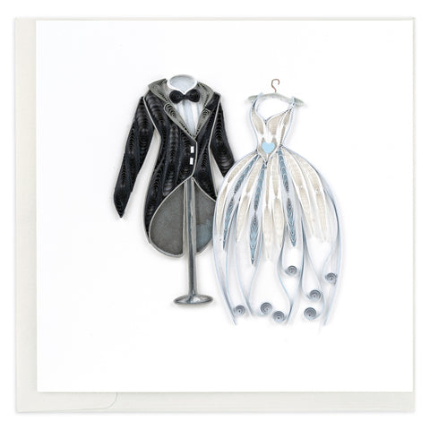 Quilling Card Wedding Tux and Gown handcrafted paper quilled wedding greeting card