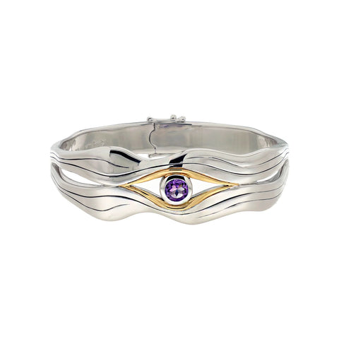 SILVER AND 10K GOLD ROCKS 'N RIVERS BANGLE - AMETHYST - Tricia's Gems
