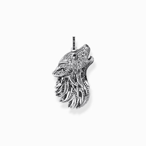 Silver Blackened Pendant Howling Wolf With Wtones | Thomas Sabo - Tricia's Gems