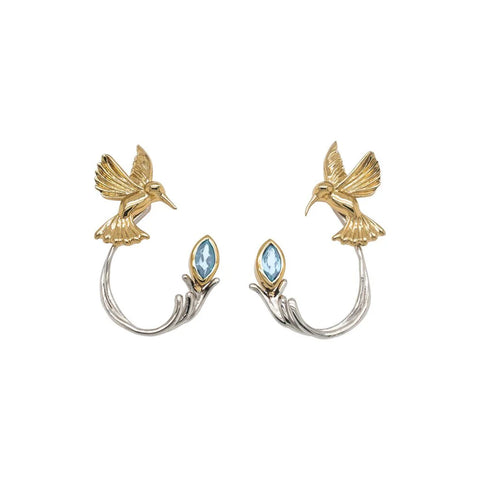Silver and 10k Gold Hummingbird Stud with Earring Jacket | Keith Jack