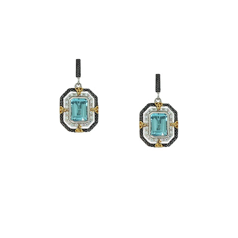 SILVER AND 10K GOLD OCTAGON CELESTIAL POST EARRINGS - SKY BLUE TOPAZ - Tricia's Gems