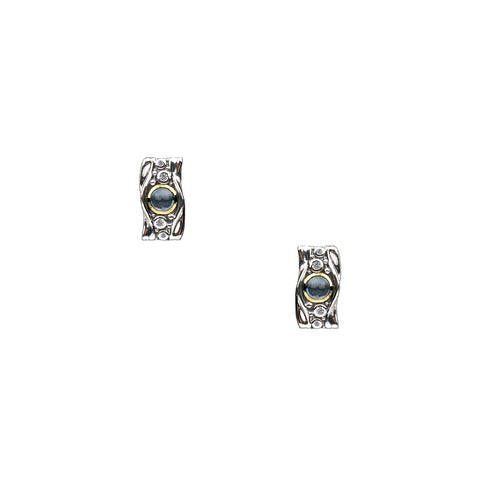 SILVER AND 10K GOLD ROCKS 'N RIVERS STUD EARRINGS - LONDON BLUE TOPAZ AND CUBIC ZIRCONIA - Tricia's Gems