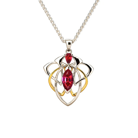 Silver and 18k Vermeil and Lab Grown Ruby Alchemy Angel Pendant