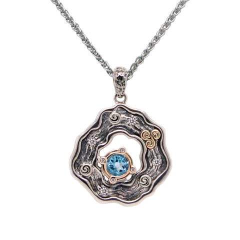 SILVER AND 10K GOLD ROCKS 'N RIVERS PENDANT- SWISS BLUE TOPAZ AND CUBIC ZIRCONIA - Tricia's Gems