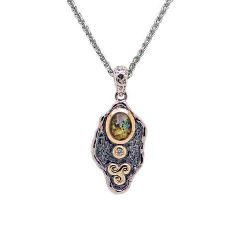 Silver And 10k Gold Rocks 'n Rivers Pendant - Labradorite And Cubic Zirconia - Tricia's Gems