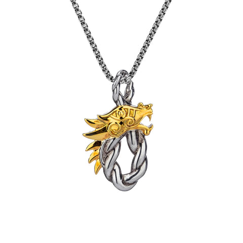 Silver And 10k Gold Dragon Head Oval Pendant | Keith Jack
