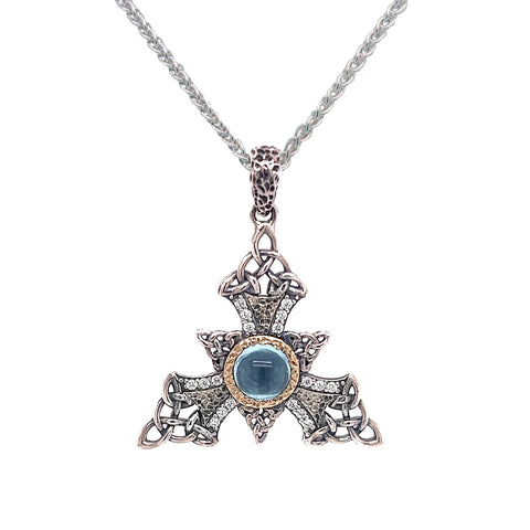 SILVER AND 10K GOLD CELESTIAL PENDANT- SKY BLUE TOPAZ AND CUBIC ZIRCONIA - Tricia's Gems