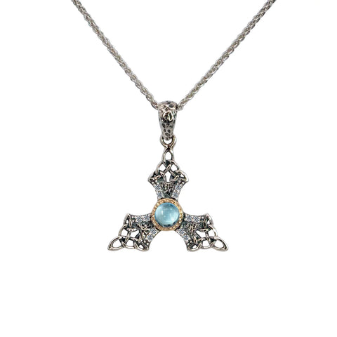 SILVER AND 10K GOLD CELESTIAL SMALL PENDANT - SKY BLUE TOPAZ AND CUBIC ZIRCONIA - Tricia's Gems
