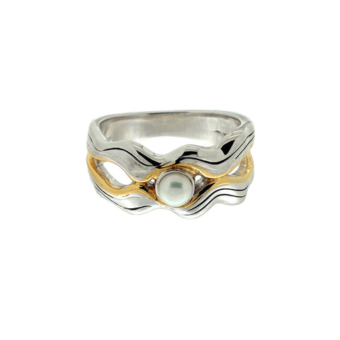 Silver And 10k Gold Rocks 'n Rivers Ring - White Fresh Water Pearl | Keith Jack - Tricia's Gems