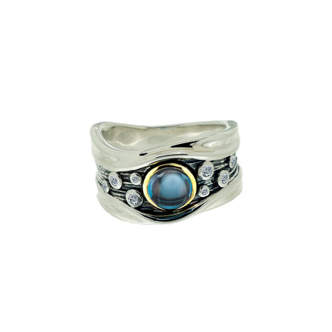 Silver And 10k Gold Rocks 'n Rivers Ring - London Blue Topaz And Cubic Zirconia - Tricia's Gems