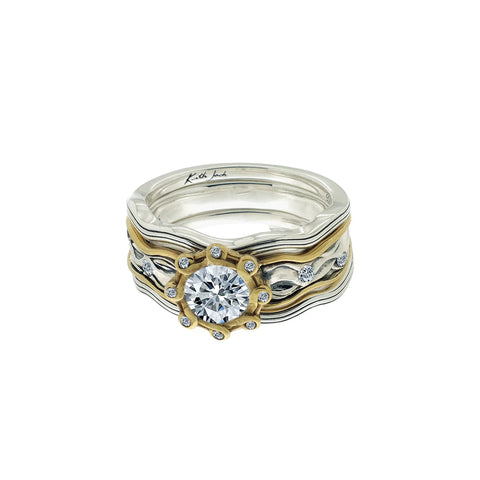 Silver And 10k Gold Rocks 'n Rivers Ring - White Moissanite X 2 Rails | Keith Jack - Tricia's Gems