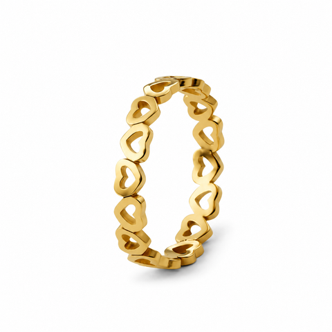 Pienza Yellow Gold Hollow Hearts Spacer Ring