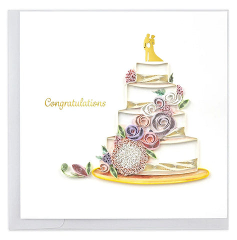 Quilled Floral Wedding Cake Greeting Card featuring an elegant wedding cake with quilled flowers