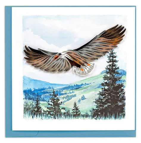 Quilled Flying Eagle Greeting Card featuring a majestic eagle soaring with wings outstretched