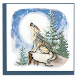 Quilled Howling Wolf Greeting Card featuring a wolf howling beneath a full moon