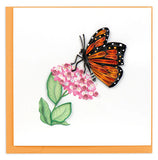 Quilled Monarch Butterfly Greeting Card with monarch butterfly collecting nectar from a milkweed flower