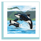 Quilled Orca Greeting Card featuring a handcrafted black and white killer whale design