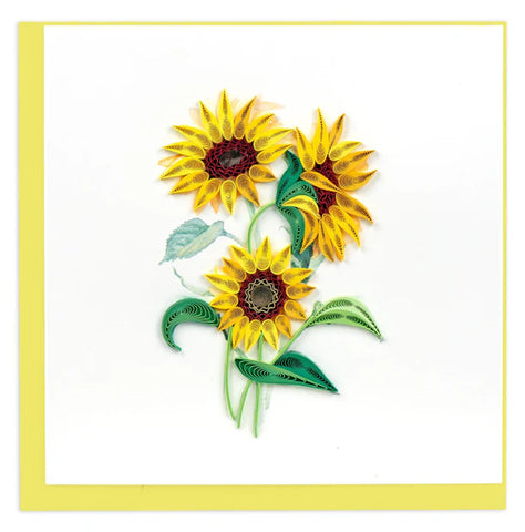 Quilled Sunflowers Greeting Card featuring vibrant yellow sunflower blooms and green foliage