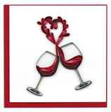 Quilled Toast to Love Greeting Card featuring two wine glasses forming a heart shape