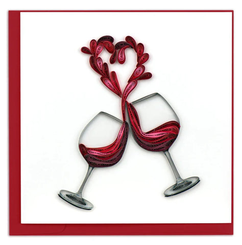 Quilled Toast to Love Greeting Card featuring two wine glasses forming a heart shape