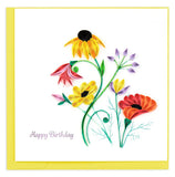 Quilled Wildflowers Birthday Blooms Greeting Card featuring colourful wildflowers and swirling green stems
