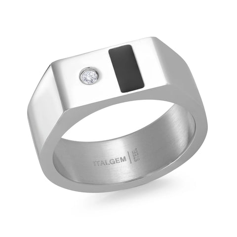 Black Onyx Stainless Steel Signet Ring | Italgem Steel - Tricia's Gems