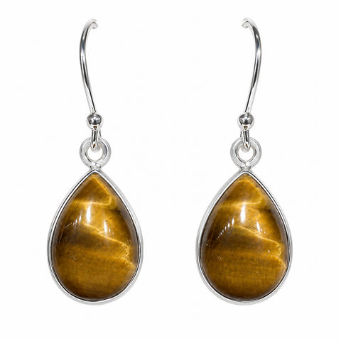 Pair of Tiger’s Eye sterling silver pear-shaped drop earrings with shepherd hooks, SE1142