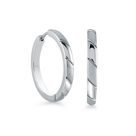 25mm Brushed-Polished Huggie Earrings | Italgem Steel - Tricia's Gems