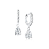 Stainles Steel White-CZ Pear Drop Hoop Dangle Earrings | Italgem Steel - Tricia's Gems