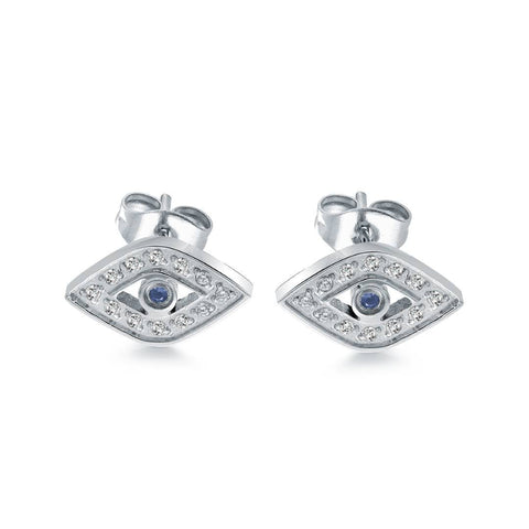 Veloria White & Blue Cubic Zirconia Evil Eye Stud Earrings
