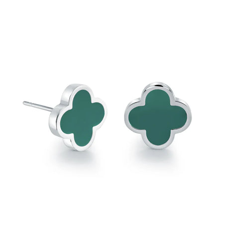 Veloria 10mm colour enamel lucky clover stud earrings crafted from stainless steel featuring a colourful four-leaf clover design.