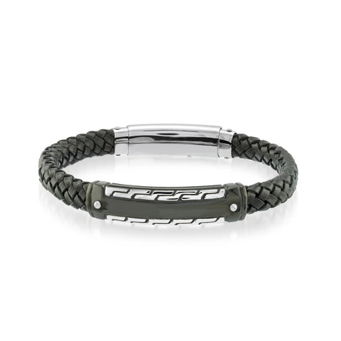 Black Leather Deco Bracelet | Italgem Steel - Tricia's Gems