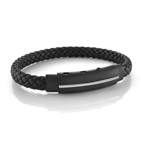 Plate Stripe Leather Adjustable Bracelet 7mm | Italgem Steel
