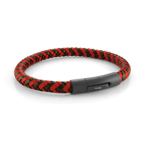 Eran Red/Black Leather Bracelet | Italgem Steel - Tricia's Gems