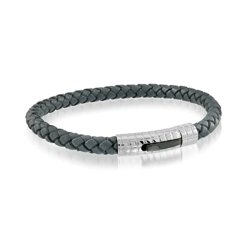 7mm Leather Checkered Clasp Bracelet | Italgem Steel - Tricia's Gems