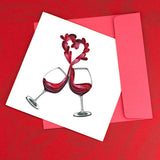 Handcrafted Quilled Toast to Love Greeting Card with romantic wine glass paper art