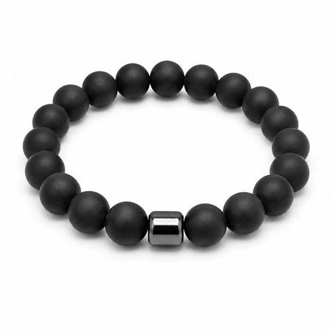AAA Russian Shungite bracelet with 10 mm matte beads and one polished hematite accent bead
