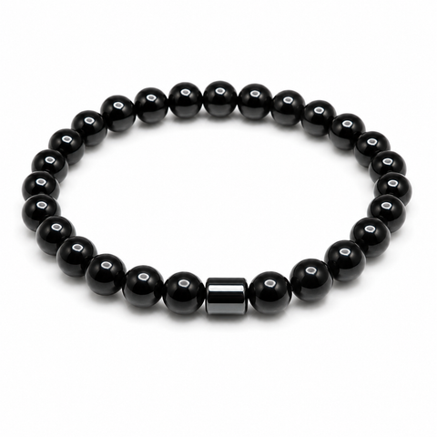 AAA Russian Shungite bracelet with polished 8 mm beads and hematite accent bead