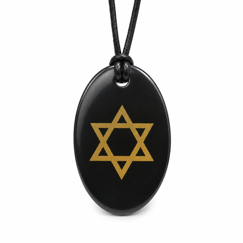AAA-grade Russian Shungite oval pendant with gold-coloured Star of David on black leather cord