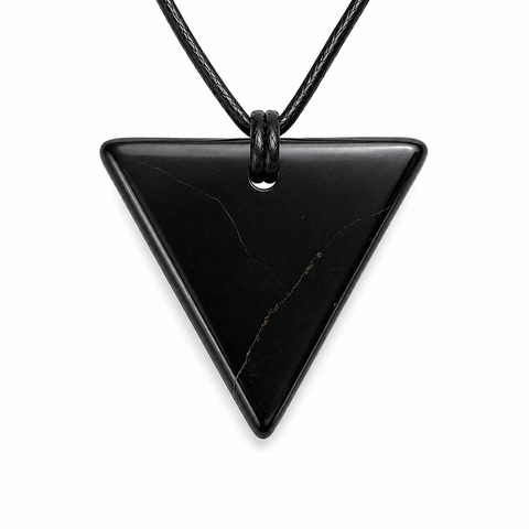 AAA Russian Shungite triangle pendant with 18 inch black leather cord