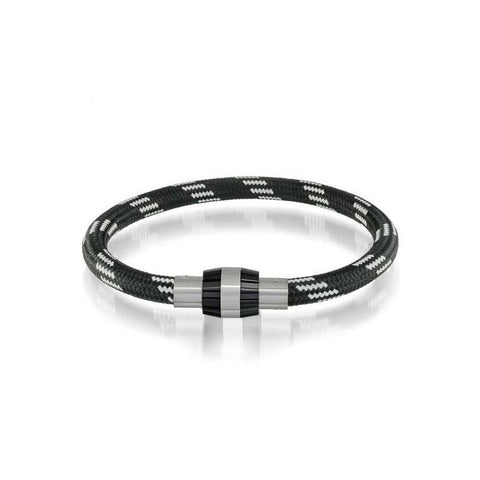 Stainless Steel Black & White Rope Twist-clasp Bracelet | Italgem Steel - Tricia's Gems