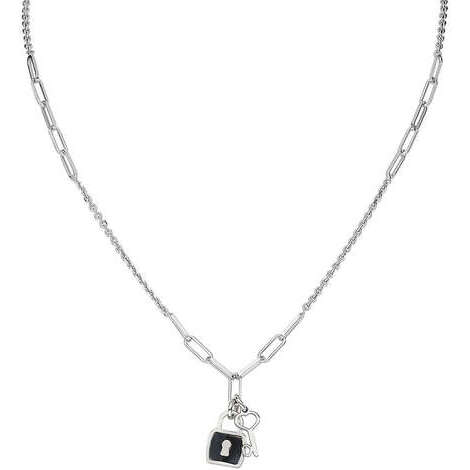 Silver and Black Enamel Key/Lock Necklace | Amen - Tricia's Gems
