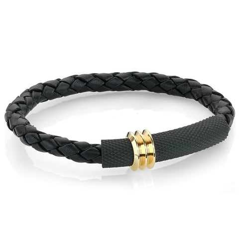 Black Checkered Leather Bracelet | Italgem Steel - Tricia's Gems