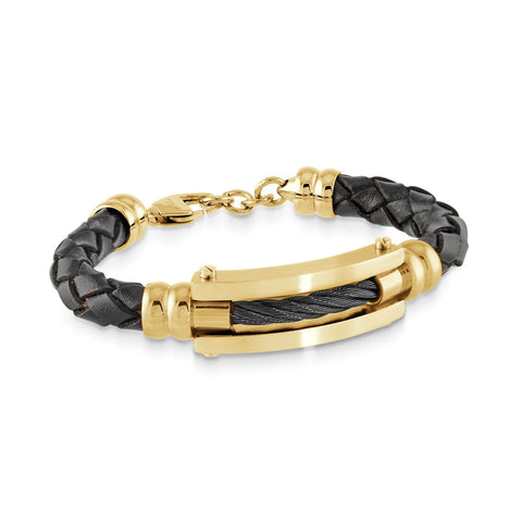 Cable Black Leather Bracelet | Italgem Steel - Tricia's Gems