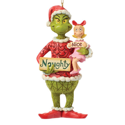 Grinch and Cindy Lou holding Naughty and Nice signs Jim Shore ornament
