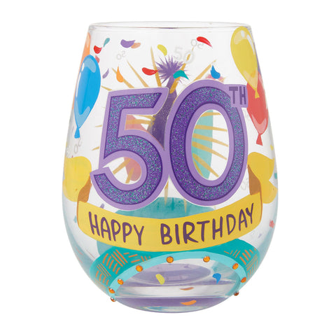 Lolita Happy 50th Birthday stemless wine glass