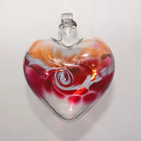 Pink and Gold Spiral Heart Hand-Blown Glass Ornament